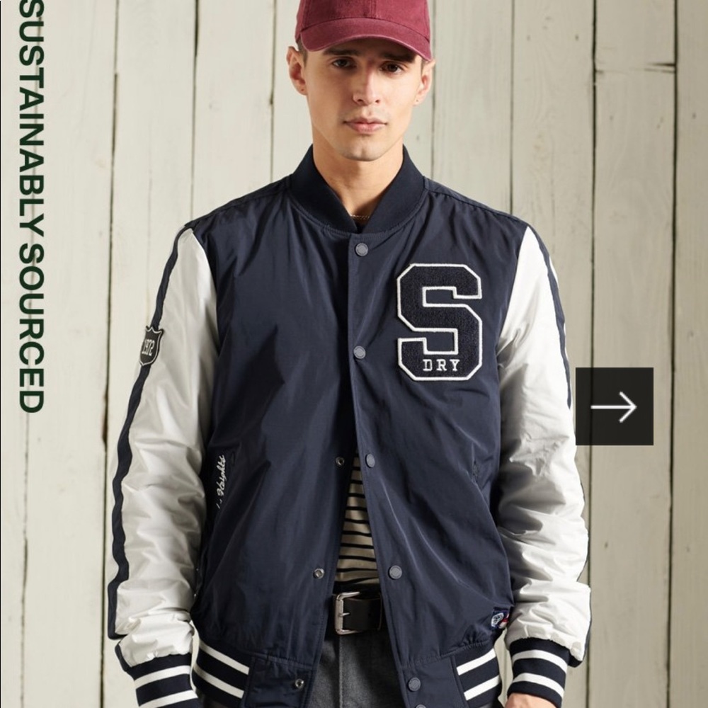 Superdry Men’s Varsity Bomber Jacket in Blue and White
